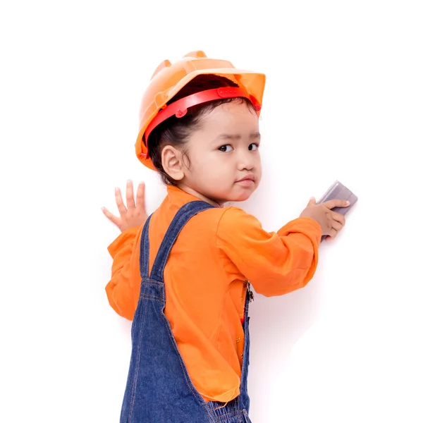 Asian Engineer baby with eraser brush in hand — Stock Photo, Image