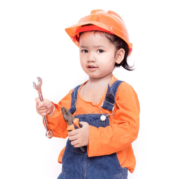 Asiático ingeniero bebé con herramientas en la mano —  Fotos de Stock