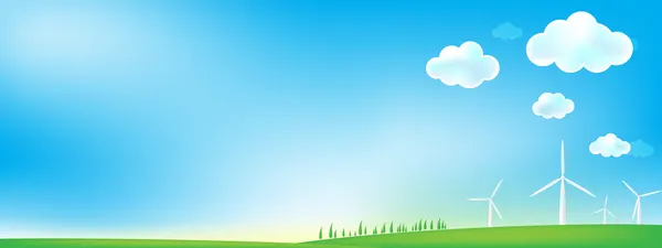 天空和草风轧机背景 — 图库矢量图片