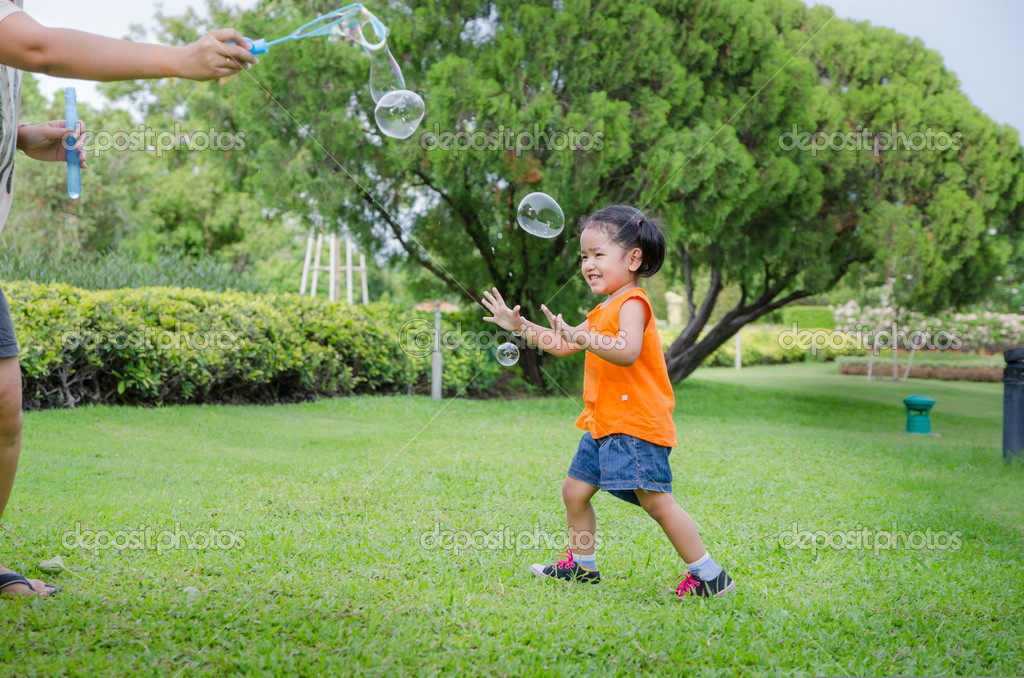 Outdoor bubble asian young
