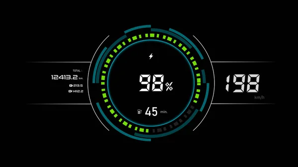 Evカーパネル 電気自動車ダッシュボードのデザイン要素代替持続可能なクリーンパワーと未来的な輸送コンセプトのためのエレガントでシンプルなスタイル 車のサークル速度計 — ストックベクタ