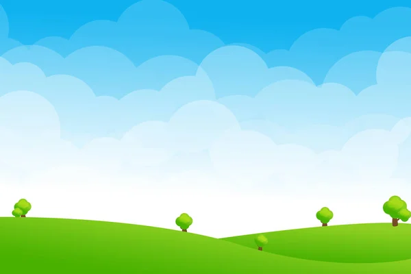 蓝天和云雾映衬下的绿地草甸风景 抽象背景自然场矢量图解 — 图库矢量图片