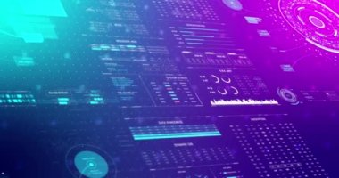 3D görüntüleme arayüzü sığ alan etkisi derinliği, koyu ve tahıl işlemeli gelecekteki siber kavramı