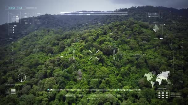 Aerial View Drone Shot Head Display Interface Hud Cyber Futuristic — Vídeos de Stock