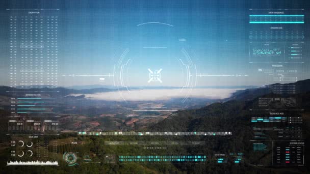 Aerial View Drone Shot Head Display Interface Hud Cyber Futuristic — Vídeo de Stock