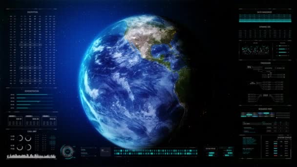 Hud Head Display Interface Spinning Earth Sphere Globe Cyber Futuristic — Stok video