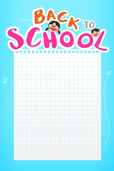 Welcome Back School Calligraphy Title Sticker Style Blue Sky Background — Stockvector