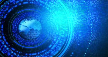 Soyut arkaplan dünya haritası, fotokopi alanı ile Siber fütüristik teknoloji kavramı, 2B Geometri temel şekil örtüsü Teknoloji arka planı 