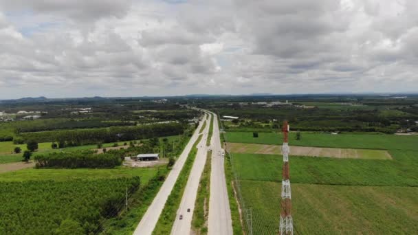 Drone Shot Aerial View Scenic Landscape Countryside Highway Traffic Top — Wideo stockowe