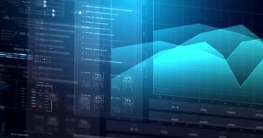 Grafik çubuğu istatistiği, siber fütürist ve teknoloji konsepti, video tasarım ögesi ile 3 boyutlu görüntüleme arayüzü oluşturulması
