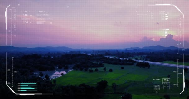 Kepala Drone Hud Menampilkan Antarmuka Grafis Dengan Pemandangan Indah Drone — Stok Video