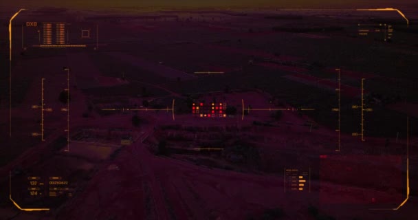 Drone Hud Cabeza Arriba Pantalla Interfaz Gráfica Con Paisaje Escénico — Vídeos de Stock