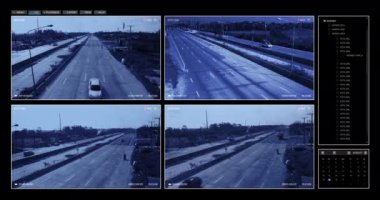 Güvenlik kamerası izleme ekran şablonu, birden fazla kamera görüntüsü, trafik trafiği, güvenlik kamerası önlemi, CCTV arayüzü video örtüsü