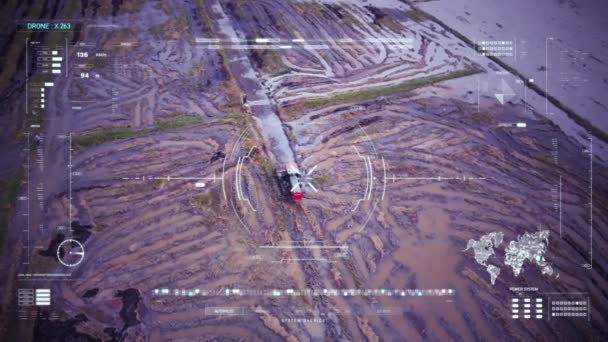 Aerial View Drone Shot Head Display Interface Hud Cyber Futuristic — Videoclip de stoc