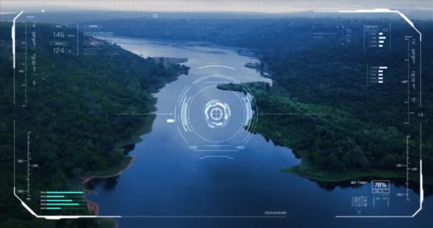 Drone Hud Testa Display Interfaccia Grafica Con Paesaggio Scenico Drone — Video Stock