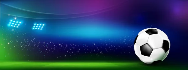 足球场绿草场上的足球比赛程序模板 夜间背景矢量插图 — 图库矢量图片