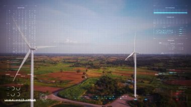 İnsansız hava aracı görüntü arayüzü ile manzara manzarası, insansız hava aracı teknolojisiyle fütüristik animasyon