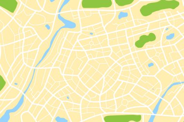 Aerial clean top view of the city map with street and river, Blank urban imagination map, GPS map navigator concept, vector illustration