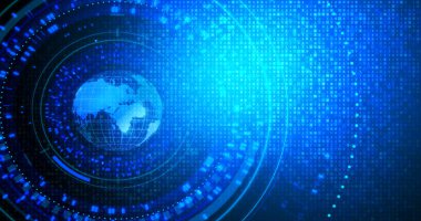 Orb globe with 0 1 digital binary number blurry background, Sphere of Earth for cyber and futuristic concept