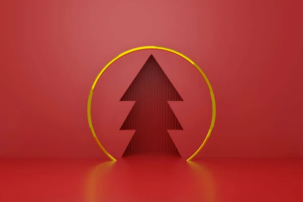3Dレンダリング現実的な基本的な形状シリンダー台座の表彰台と抽象的な背景 製品表示プレゼンテーションや展示モックアップのための最小限のシーン クリスマスの装飾のための赤いスキーム — ストック写真