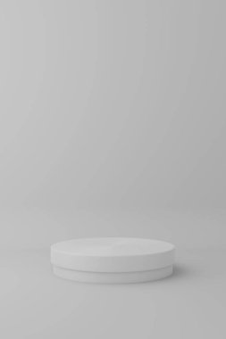 Gerçekçi temel geometri silindiri kaide podyumu ile üç boyutlu soyut arkaplan oluşturma. Ürün sunumu ve sergi modeli için en küçük sahne