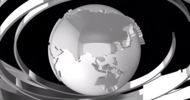 Dönen küreyi daire geometrisiyle üç boyutlu biçimlendiriyorum. Siber fütürist ve teknoloji konsepti için zarif ve modern 3D dünya. TV Yayın başlığı şablonu