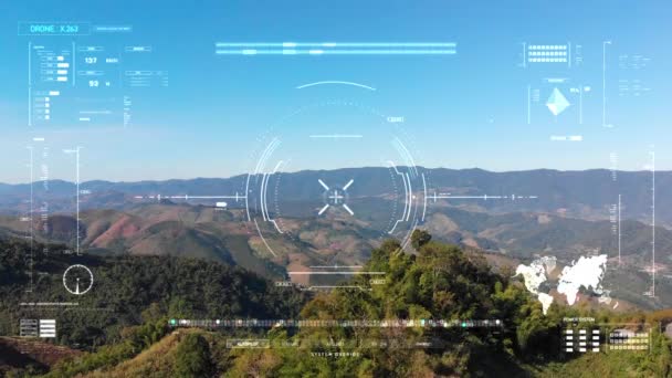 Drone Hud Cap Sus Display Interfață Grafică Peisaj Pitoresc Drone — Videoclip de stoc