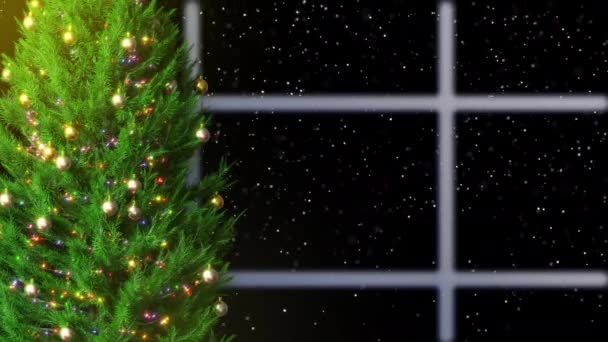 Het Renderen Van Een Kerstboom Met Glanzende Glanzende Kleurrijke Kerstballen — Stockvideo