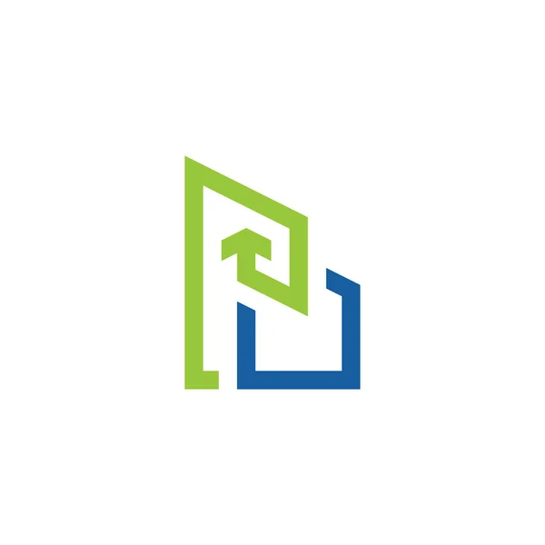 Abstrato Edifício Propriedade Logotipo Vetor Contorno Azul Verde — Vetor de Stock
