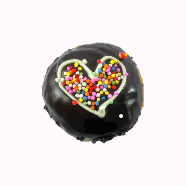 Illustratie Van Chocolade Donut Cake Met Hart Decoratie — Stockvector
