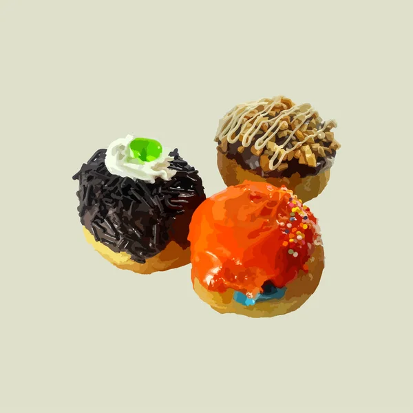 Illustration Vectorielle Gâteau Beignet Trois Saveurs — Image vectorielle