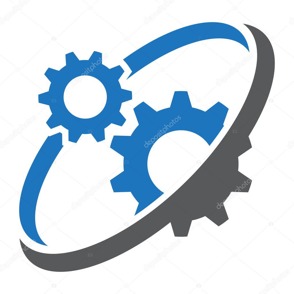 gear setting icon with swoosh blue grey color