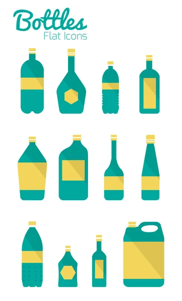 Conjunto de botellas y paquetes de iconos . — Vector de stock