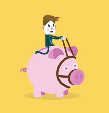 işadamı binmek ve kumbara kontrol.