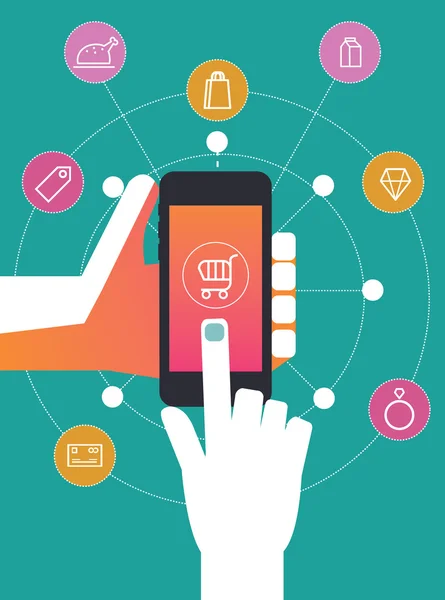 Online-Shopping auf dem Smartphone, — Stockvektor