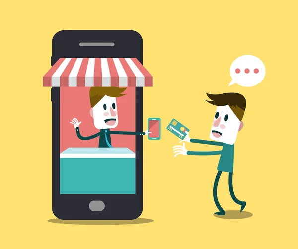 Online alışveriş çevrimiçi mağaza üzerinde akıllı telefon. — Stok Vektör