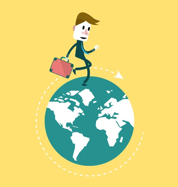 Businessman walking on the globe. — Stock Vector