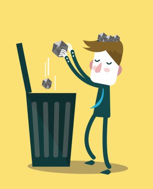 iş adamı başından kağıt atık çöp kutusu atmak.