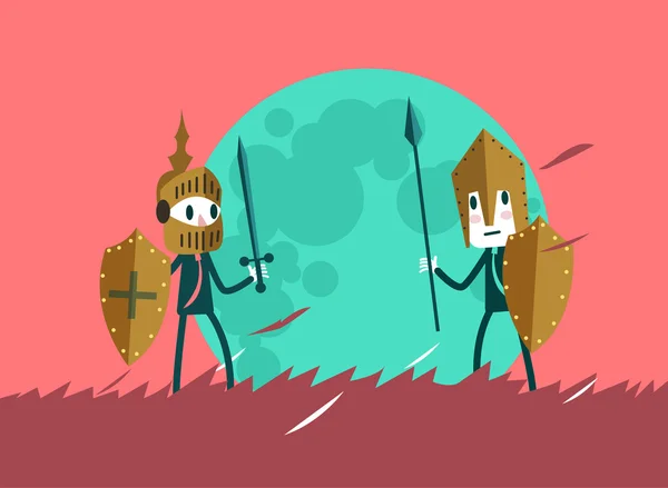 Deux hommes d'affaires guerriers sur le champ de bataille . — Image vectorielle