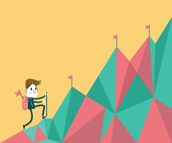 Businessman climbing hill.