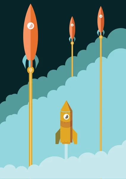 Hi-tech rocket launching fast over old rocket. — Stock Vector