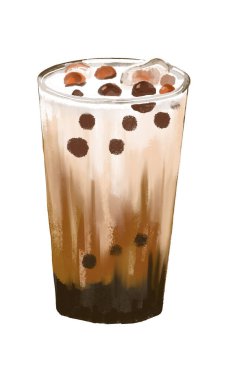 Bubble milk tea. Water colour hand drawn illustration. Isolate on white background