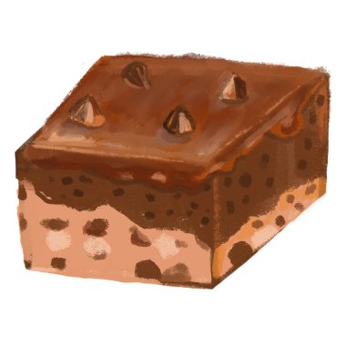 Chocolate brownie. Water colour hand drawn illustration. Isolate on white background