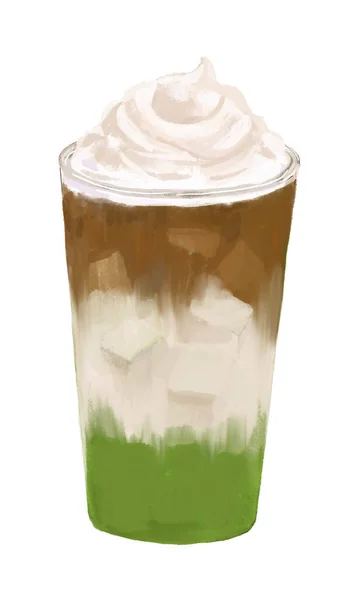 Latte Green Tea Water Colour Hand Drawn Illustration Isolate White — 스톡 사진