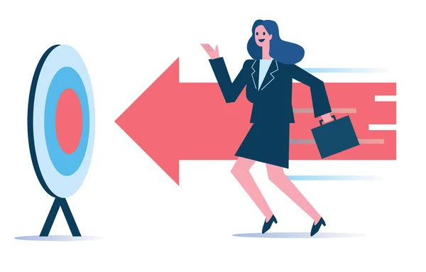 Femme Affaires Courant Vers Cible Objectif Concept Entreprise Leadership Conception — Image vectorielle