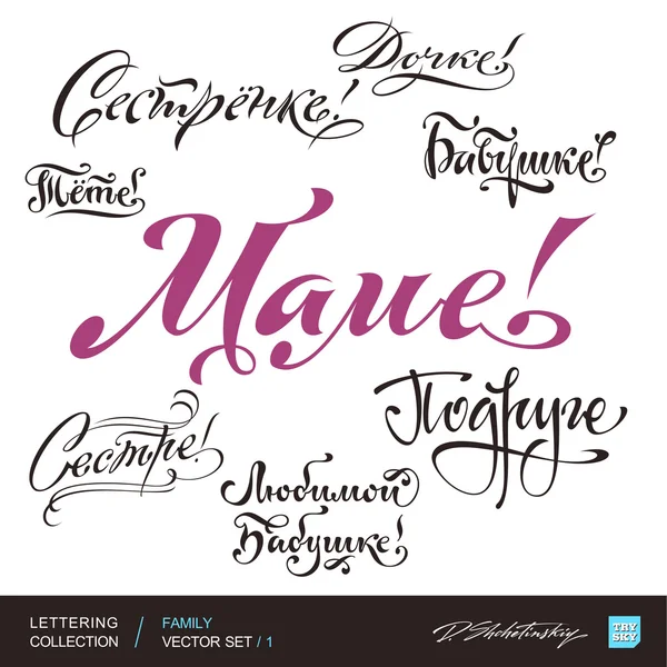 FAMÍLIA cumprimentos mão lettering set 1 (vetor ) — Vetor de Stock