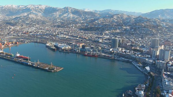 Batumi, Georgia - January 22, 2021: Aerial view of the city