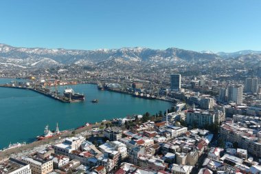 Batum, Gürcistan - 22 Ocak 2021: Şehrin havadan görünüşü