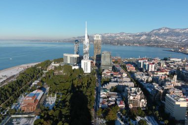 Batum, Gürcistan - 22 Ocak 2021: Şehrin havadan görünüşü