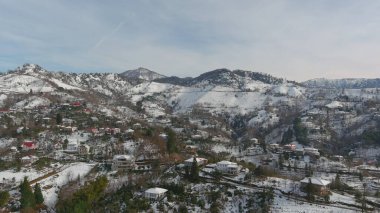 Dağlarda kışın ormanın güzel manzarası